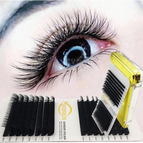 GIVENSON L/LV/MCurl 0.05/0.07mm False Eyelash Extension Matt Black Eyelashes for Grafting L/LV/M Shaped Makeup Lashes