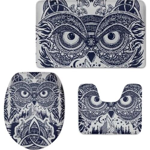 Retro Style Owl Ornamental Toilet Seat Covers Washroom Bath Accessories 3Pcs Set Mats Non-slip Bathroom Carpets Washable WC Rugs