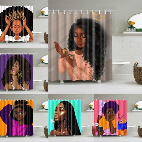 Black Girl Bath Curtains Lovely Girls Bathroom Shower Curtain Waterproof Polyester Fabric Shower Curtain Bathtub Decor