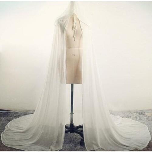 Wedding Chiffon Cloak Shawl White Ivory Hooded Medieval Bridal cape Coat Long Shawl Halloween Shrug