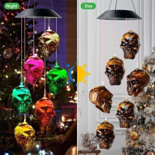 Retro Solar Powered LED Wind Chimes Light Halloween Hanging Garden Decor