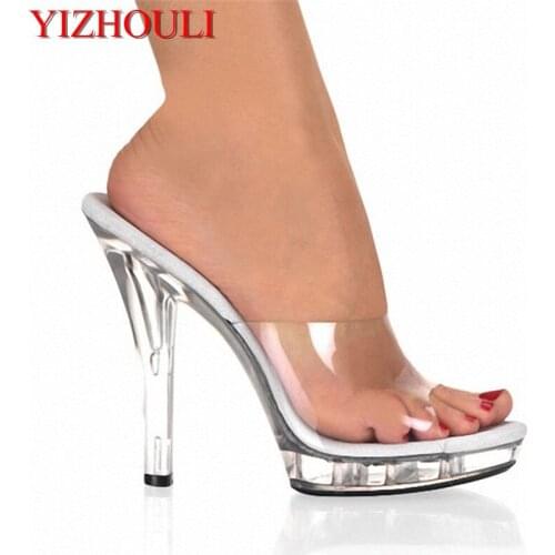 13cm High Heels Slippers Plump Crystal Shoes Sexy Pole Dancing Shoes Platform Womens Shoes