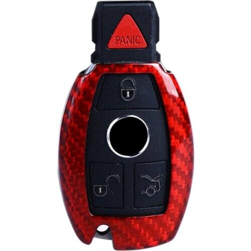 Car Auto Red Carbon Fiber Key Shell Protector Key Fob Case For Mercedes Benz Keychain Keybag Moulding Interior Cover Trim Kit