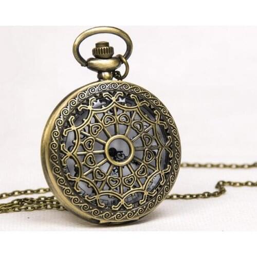 Vintage Bronze antiques Fashion quartz spider web Hollow out Modern clock men and woman Necklace pocket watches