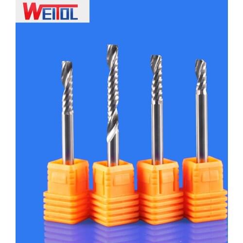 WeiTol 1PCS 5A 4mm SHK Single Flute CNC Router Bits One Flute Spiral End Mills Carbide PVC Cutter