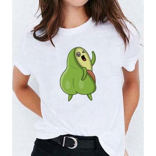 Cuet Avocado Cartoon Print T Shirt Women Tops Summer Short Sleeve Harajuku Shirt Tee Shirt Femme Casual Tshirt Camiseta Mujer