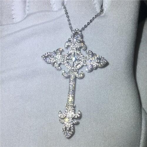 Charm Flower Cross Pendant AAAAA cz 925 sterling silver Party Wedding Statement Cross Pendant necalace for women Men Jewelry