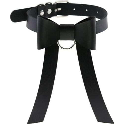 Gothic Black Leather BowKnot Choker Necklace For Women Gothic Punk Neck Jewelry Chocker Collares