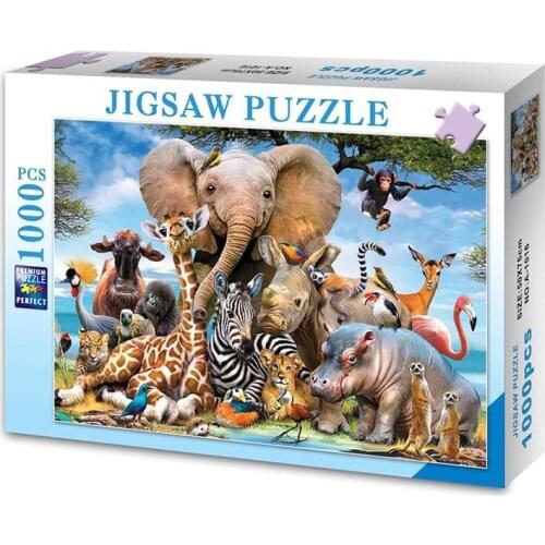 1000pcs Jigsaws Zoo tiger lion elephant zeb Scenery Photo for Family Game Children Adult Relief Stress Toy Hotel Room Decoration