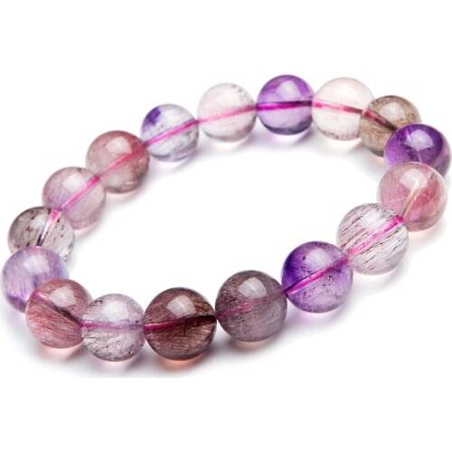 12mm Stretch Charm Bracelets For Women Natural Melody Stone Super 7 Seven Multi Colors Rutilated Quartz Crystal Bead Bracelet