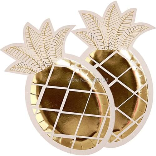80pcs Goid Foil Pineapple Paper Plates Summer Fruit Beach Party Cake Dinnerware Wedding Christmas Supplies