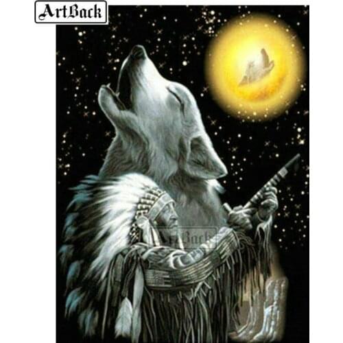 Full square drill 5d diy diamond painting indian wolf diamond embroidery 3d rhinestone mosaic decorative animal