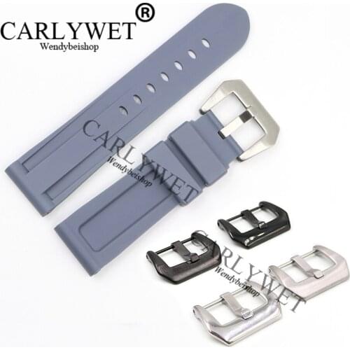 CARLYWET 24mm Grey Waterproof Silicone Rubber Replacement Wrist Watch Band Strap Belt Silver Black Buckle For Luminor