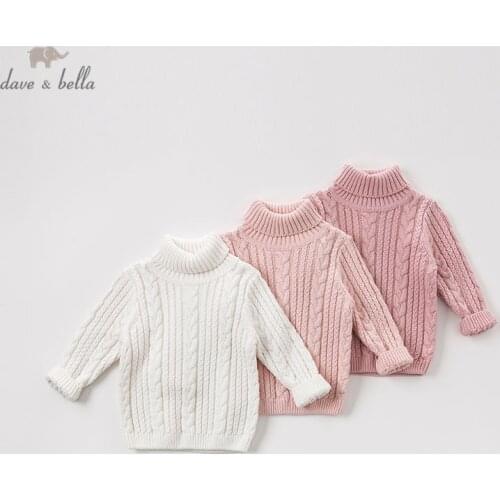 DBA7882 dave bella autumn knitted sweater baby girls long sleeve pullover toddler tops children turtleneck knitted sweater