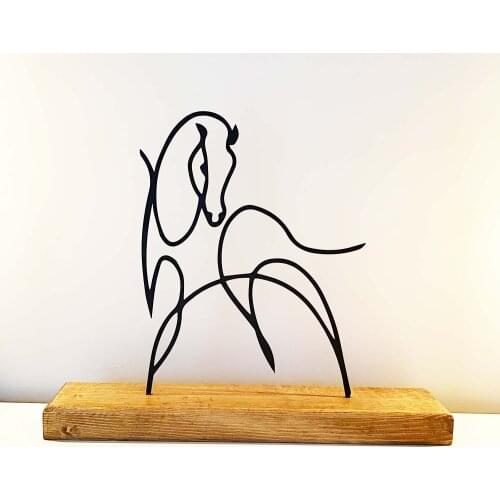 Dekoratif Metal At Heykeli Ev Aksesuarı - Ahşap ve Metal Ofis Hediyelik Eşya, Masaüstü Dekoratif Obje (Siyah)