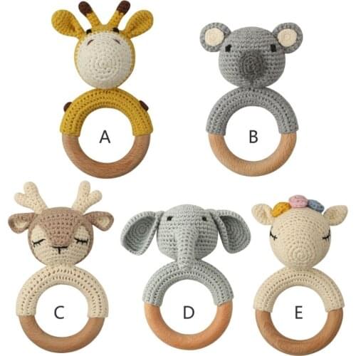 1pc Baby Teether Safe Wooden Toys Mobile Pram Crib Ring DIY Crochet Rattle Soother Teether Baby Product