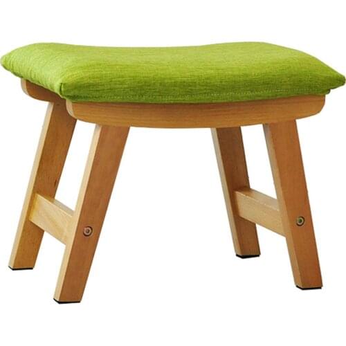 Wooden Stool Small Seat Shoe Bench Chair,Curved Surface Design Upholstered Cotton and Linen Wood Legs Dressing Room/Study Room