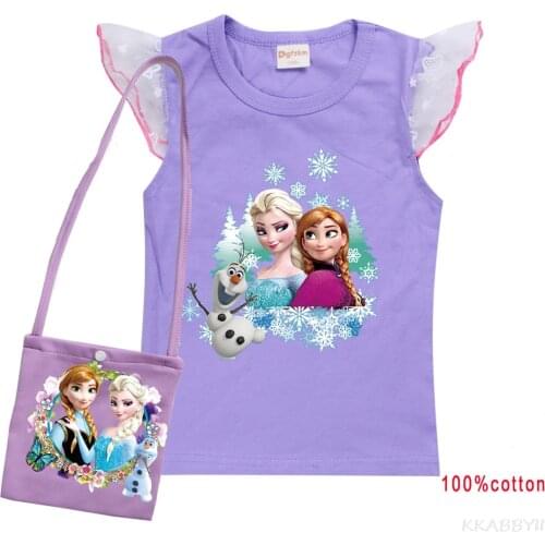 Childrens summer short sleeved fine cotton T-shirt + bag childrens clothes Frozen Anna Essa