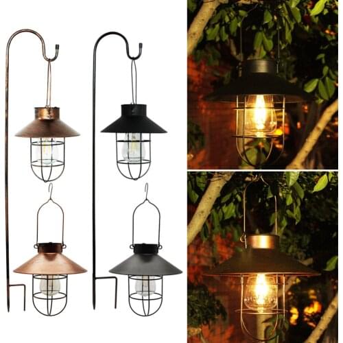 Outdoor Hanging Solar Lantern, 1 Pack Retro Metal Solar Lantern Light with Warm White Waterproof Edison Bulb Solar LED Lights