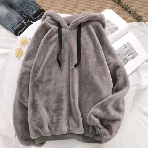 Fleece hoodie women Warm Thick Coats Soild Sweet Loose Casual hooded winter woman 2020 Ladies Flannel Pullover Female Sweatshirt