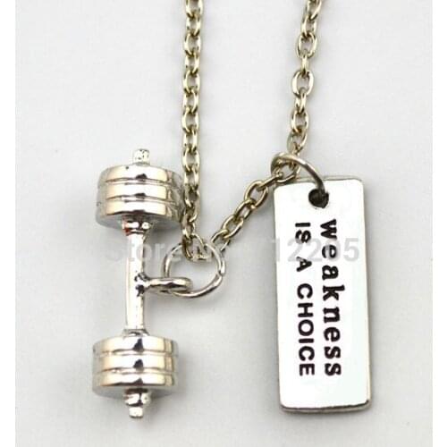 Dumbbell barbell Kettle bell with Weakness is A Choice Fitness weightlifting Gym chain necklace (A1212)
