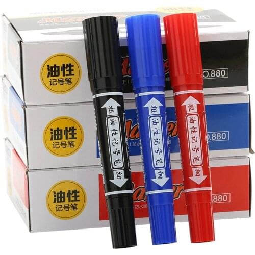 Hero Double Heads Oily Marker Signing Pens 10pcs/box Black/Red/Blue Quick Dry Smooth Markers for CD/Metal/Wood/Glass/Leather 880