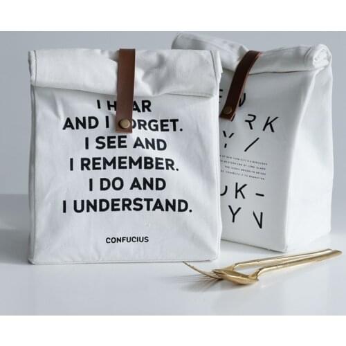 Canvas Insulated Heat Lunch Bag English Alphabet Pattern Food Storage Container Fresh Keeping Thermo Pouch Bento Cooler Handbag