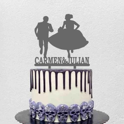Customized Couples Name Groom Bride Running Happiness Acrylic Cake Topper For Wedding & Engagement Party Cake Decoration Topper