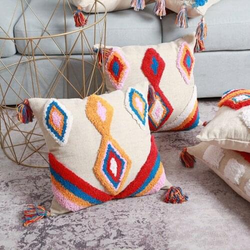 Indian Handmade New Fashion Tassels Pattern Decorative Cotton Linen Cushion Cover Living Room Office Decoration Home Textile
