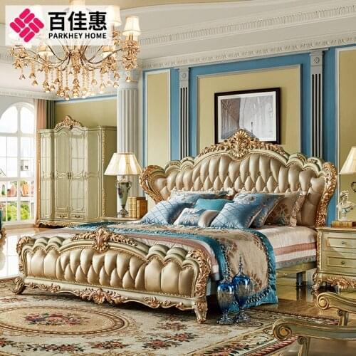 Baijia Huiou bed bedroom Princess Bed French leather soft 1.8 double luxury solid wood bed SG75