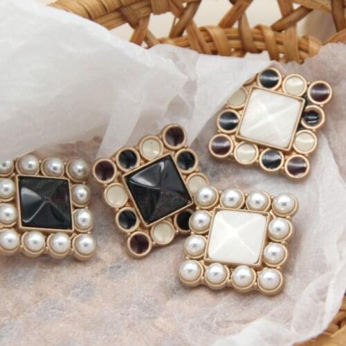 HENGC Square Pearl Colorful Metal Dress Buttons For Clothing Women Coat Suit Wedding Decorative Sewing Accessories Wholesale