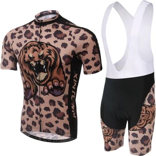Leopard Mens Breathable Cycling Bike Short Sleeve Clothing Bicycle Jersey Cycling Jersey Top S-4XL CC0346