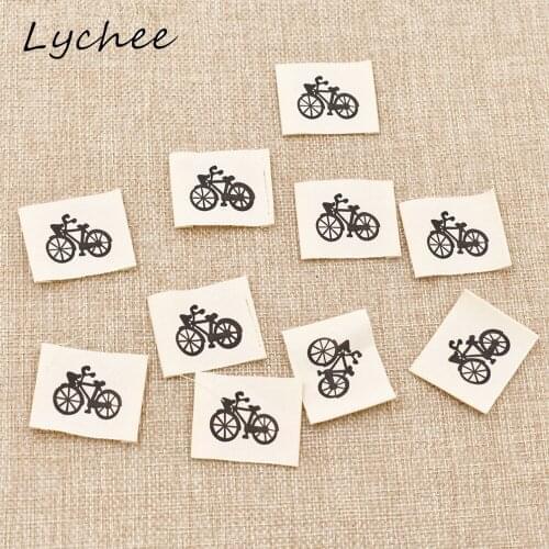 Lychee 10pcs Cotton Woven Washable Garment Tags Labels With Bicycle Animals Cat Dog Beard Pattern Decor Cloth Markers
