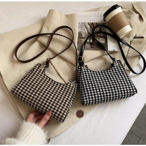 Fashion Shoulder Messenger Bag PU Leather Casual Retro Houndstooth Bags Print Street Handbags Totes Bags Clutch Bag