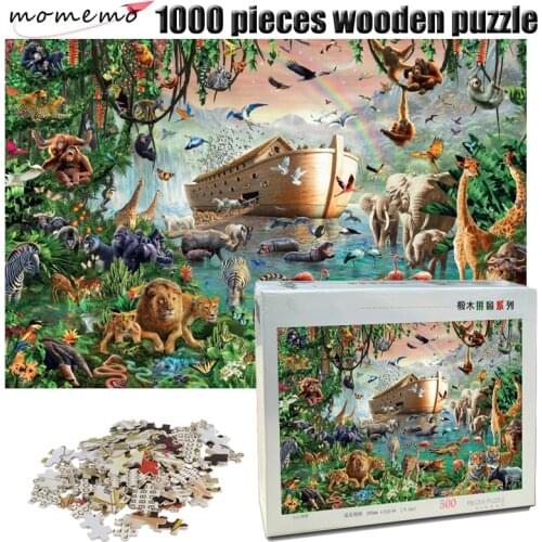 MOMEMO Noahs Ark and Animals Jigsaw Puzzle 1000 Pieces Wooden Puzzle Adult Decompression Puzzle Game Toys for Children Gifts