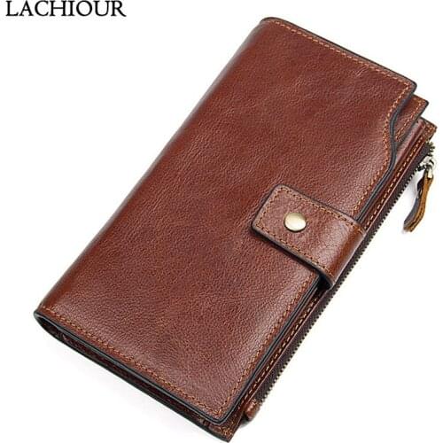 Lachiour Genuine Leather Men Fashion Clutch Wallet Male Coin Purse For Phone Bag Long Boy Handy Card Holder Bag