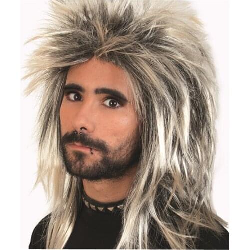 Rock star had a shaggy wig black Champagne Men Boys Cosplay Wig Human Hairpiece Hair Periwig 45 cm Wig in stock