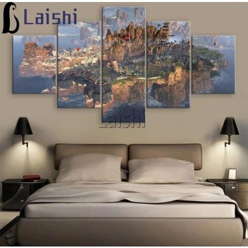 5pcs Diamond Painting The architectural landscape of the island in the game Full square round Drill Diamond Mosaic Cross Stitch