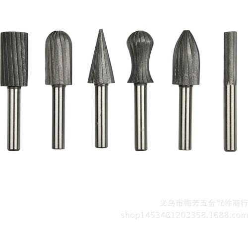 6pcs 6mm Engraving Bit Milling Cutter Burr Rotary Burr Set HSS Rotary Files For Metal Plastic Wood Electric Grinding Cutter File