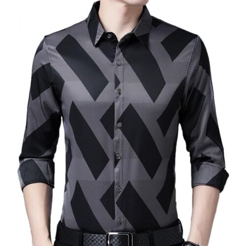 2021 New Long Sleeve Men Formal Social Shirt Streetwear Casual Striped Shirts Dress Mens Slim Regular Fit Clothes Fashions