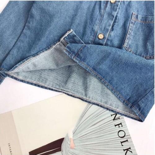 2021 New Autumn Girls Long Sleeve Top denim shirt fake two coats
