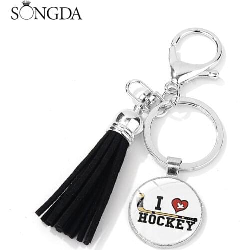 New Fashion Field Hockey Sports Keychain Hockey Stick Club Leather Tassel Pendant Car Key Chain Ring Holder Souvenir Gift
