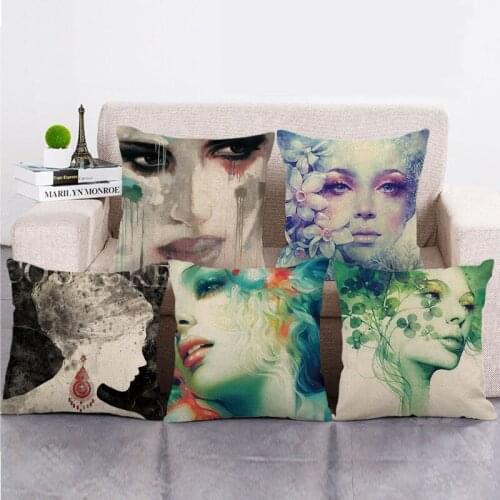 Wholesale 45cm*45cm Portrait series Linen/Cotton Throw Pillow Covers Couch Cushion Cover Home Decor Pillowcase
