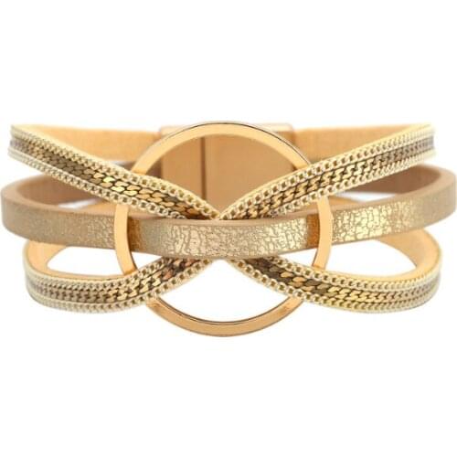 ORNAPEADIA New Fashion Ol Minimalist Bracelet Geometric Symmetrical Hollow Circle Multilayer Leather Magnetic Buckle Bracelet