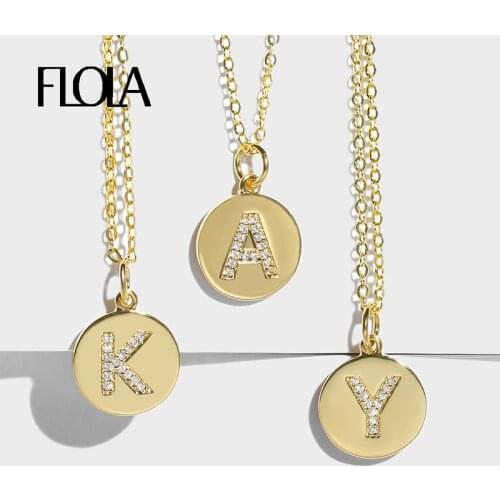 FLOLA Girls Initial Letter Necklace Alphabet Gold 26 Letters Charm Necklaces Pendants CZ Zirconia Simple Jewelry Gifts nkep15