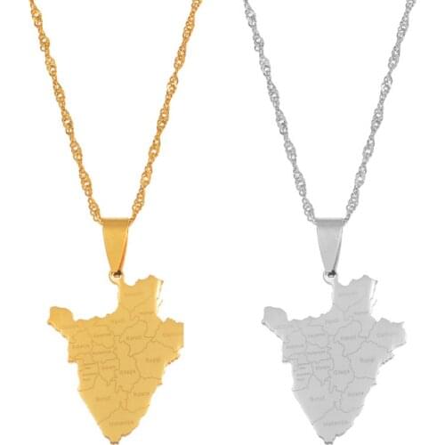 Anniyo Burundi Map With City Name Burundi Pendant Necklaces Stainless Steel Jewelry Burundian Gifts #068721