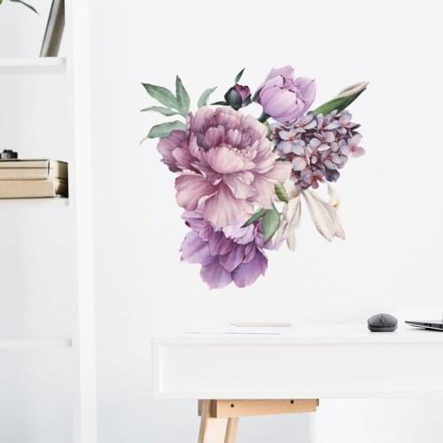 Peony Flowers Wall Sticker Art Nursery Decals Kids Room Home Decor Gift PVC Wall Sticker Purple Peony Home Decor