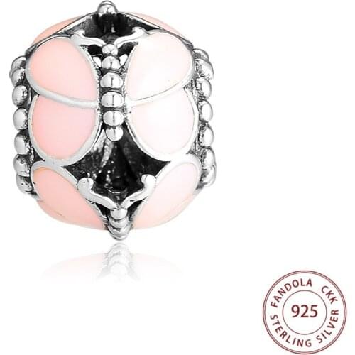 Authentic 925 Sterling Silver Pink Butterflies Bead Charm Fit Original Bracelet Metal Beads for Jewelry Making Perle
