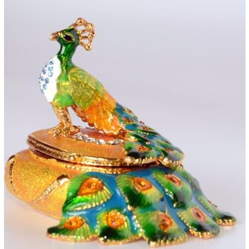 Peacock Trinket Jewelry ring Box vintage decoration miniature figurine Christmas gift for her