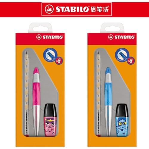 STABILO EASYoriginal Handwriting Pen Right Handed - Neon Blue/Metallic,Pencil, Neutral Pen and Highlighter 3 in 1 set